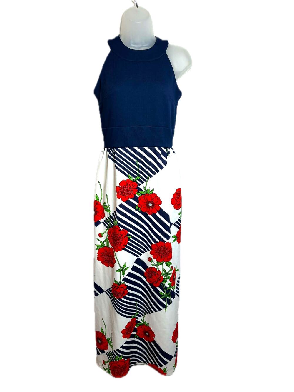 Vintage Jerrie Lurie Summer Maxi Dress Floral 1960s Nautical, Poppy, halter, mod